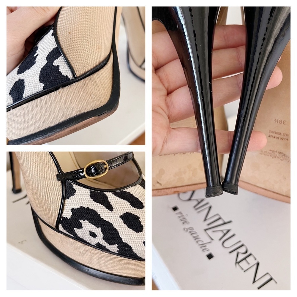 YSL • Tribute 105 Pump canvas leopard Mary Jane heels patent leather platform - Picture 15 of 16